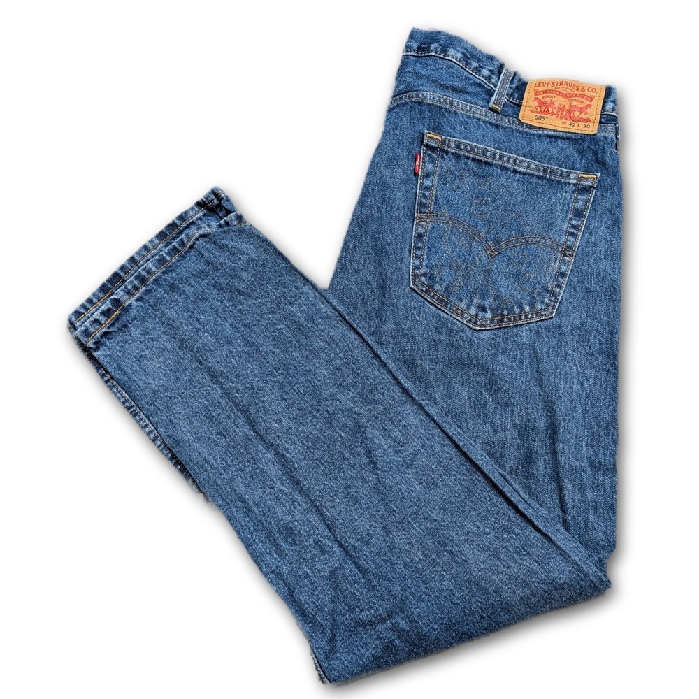Levi's Mens Jeans 505 Blue 42x30 Straight Denim Belt Loops Pockets